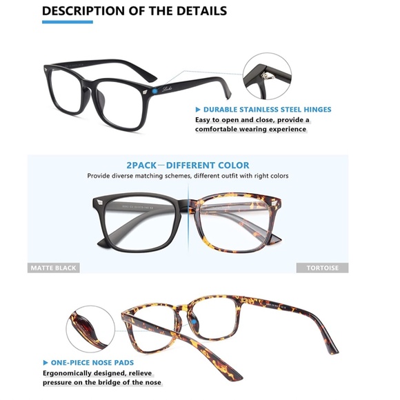 Blue Light Blocking Glasses Computer Reading/TV/Phones Black/Tortoise Shell Duo - Picture 3 of 5